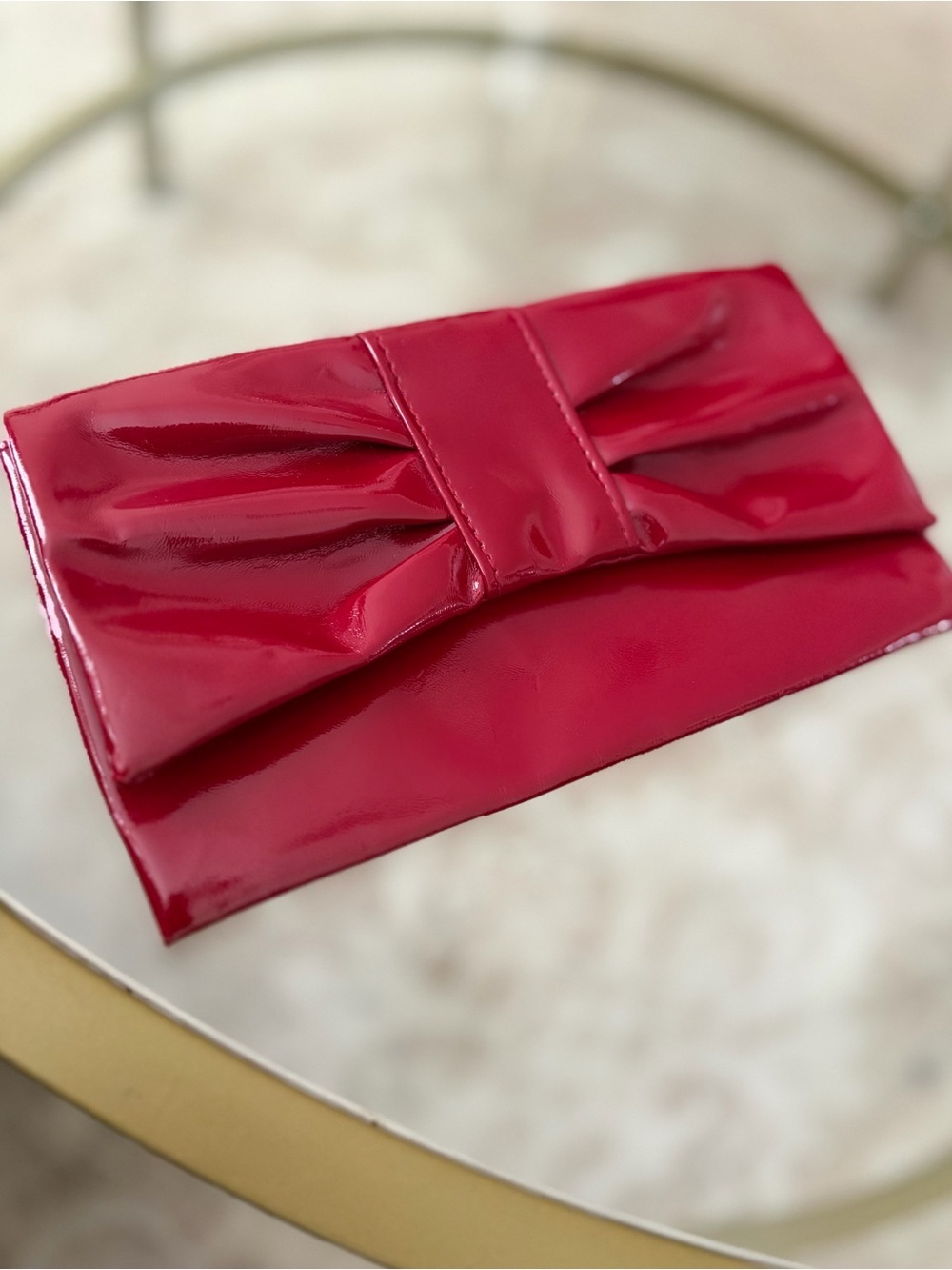 Estee Lauder Red Patent Bow Clutch Cosmetic Bag Vintage Y2K Glam